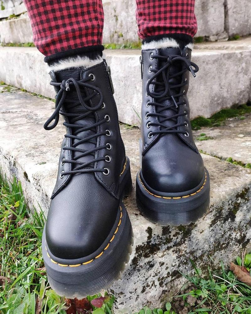 Dr Martens Jadon Leren Faux Fur Gevoerde Platform Winterschoenen Dames Zwart | NL 499ILH